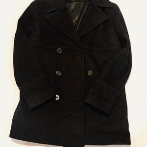 Steve by Searle double breasted black peacoat.